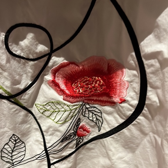 Mixed media maxi skirt embroidered cotton satin elastic waist - Picture 4 of 5